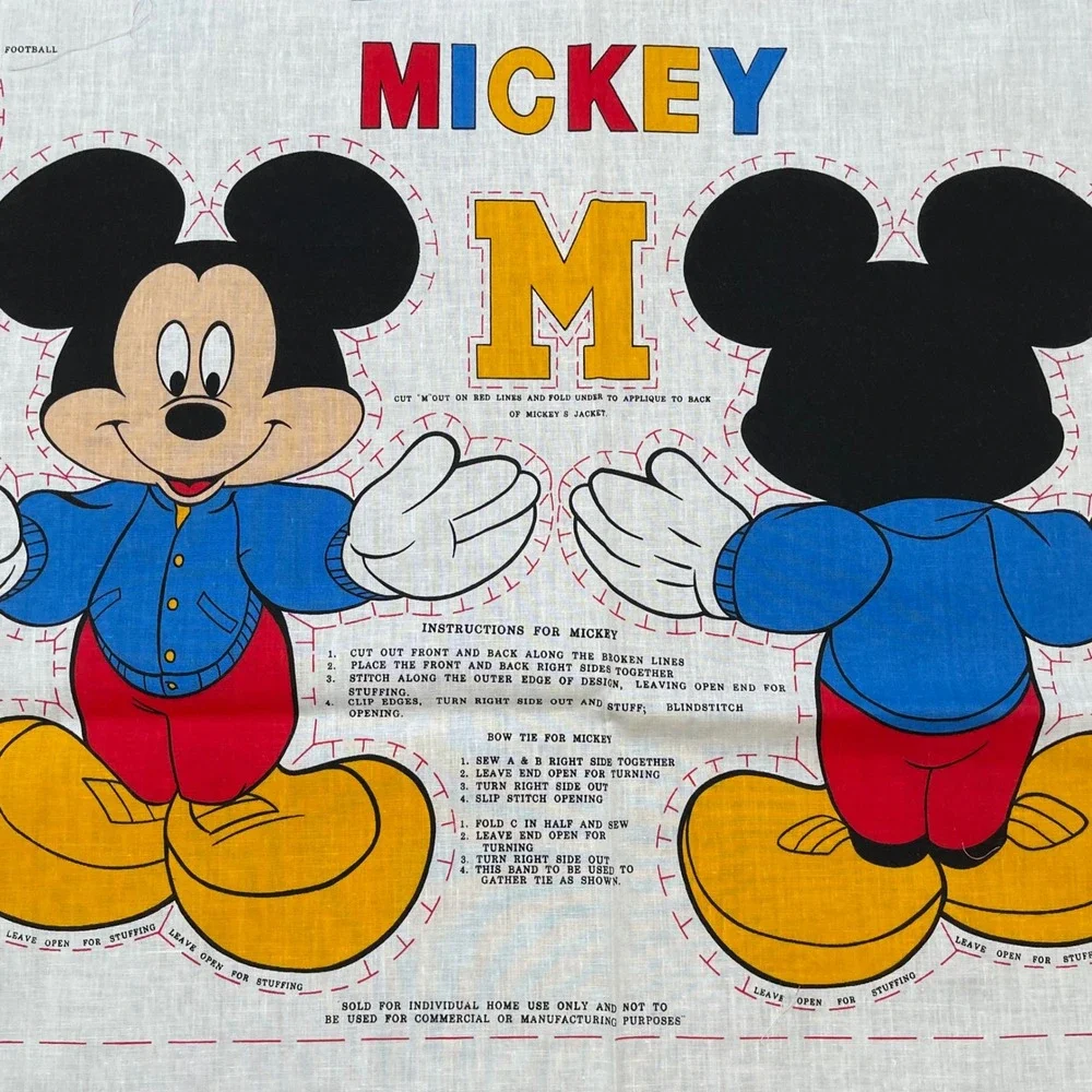 Vintage Walt Disney‎ Mickey Mouse Fabric Panel Cut n Sew Football Sports Craft